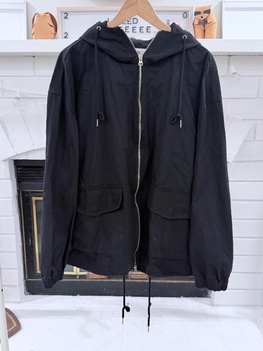 Full Zip Drawstring Hoodie & Waist Army Combat Uniform Korean Style Jacket